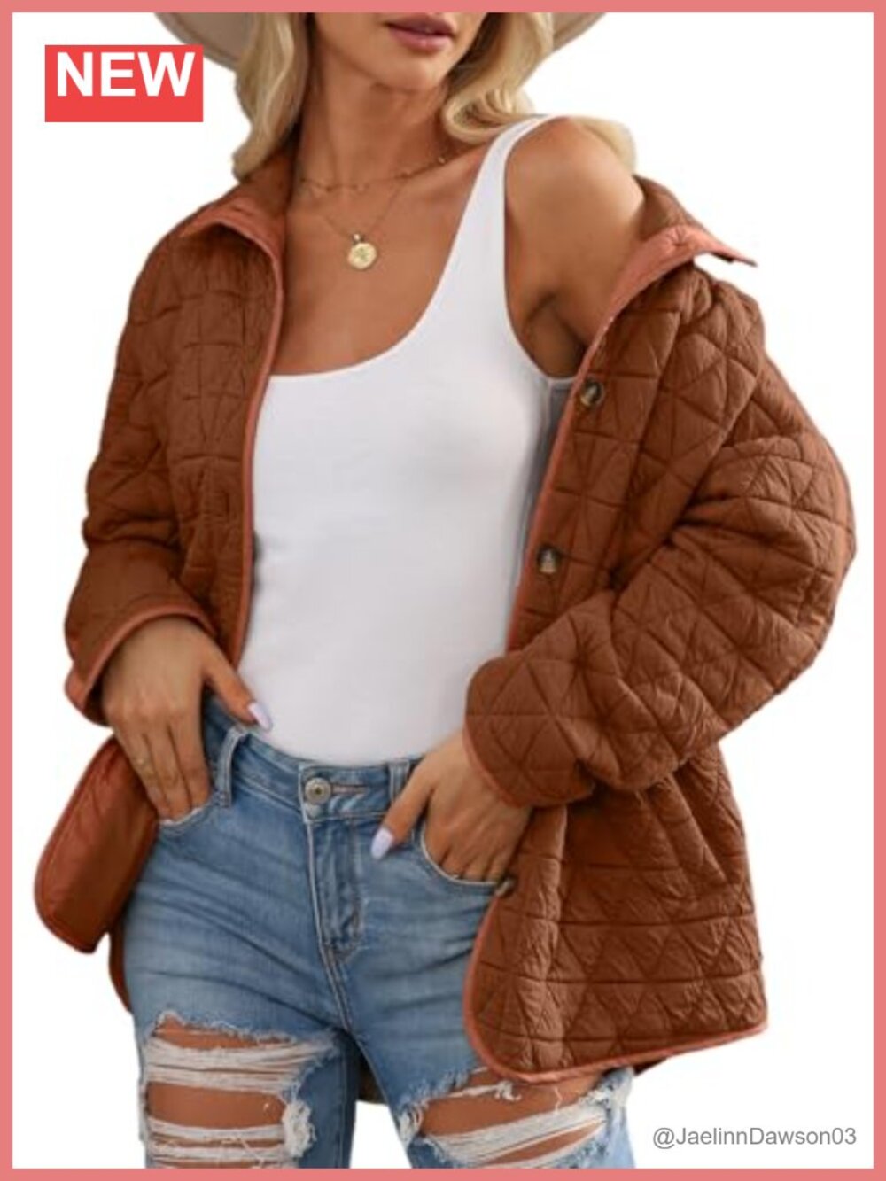 Lightweight Diamond Quilted Button Down Jacket Women Loose Fit Fall Winter